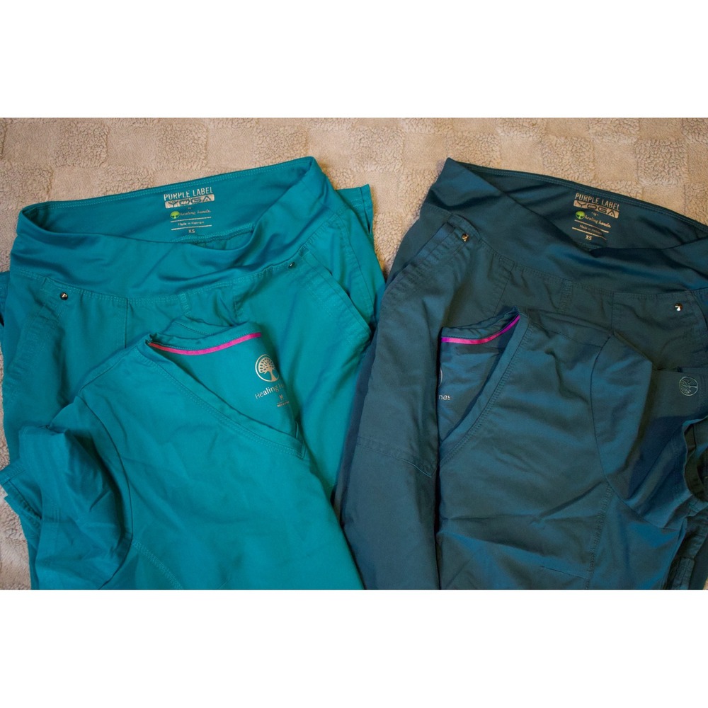 Healing Hands Purple Label Yoga Scrub Set Bundle Teal Spruce Medium XS 2 Sets - Picture 4 of 5